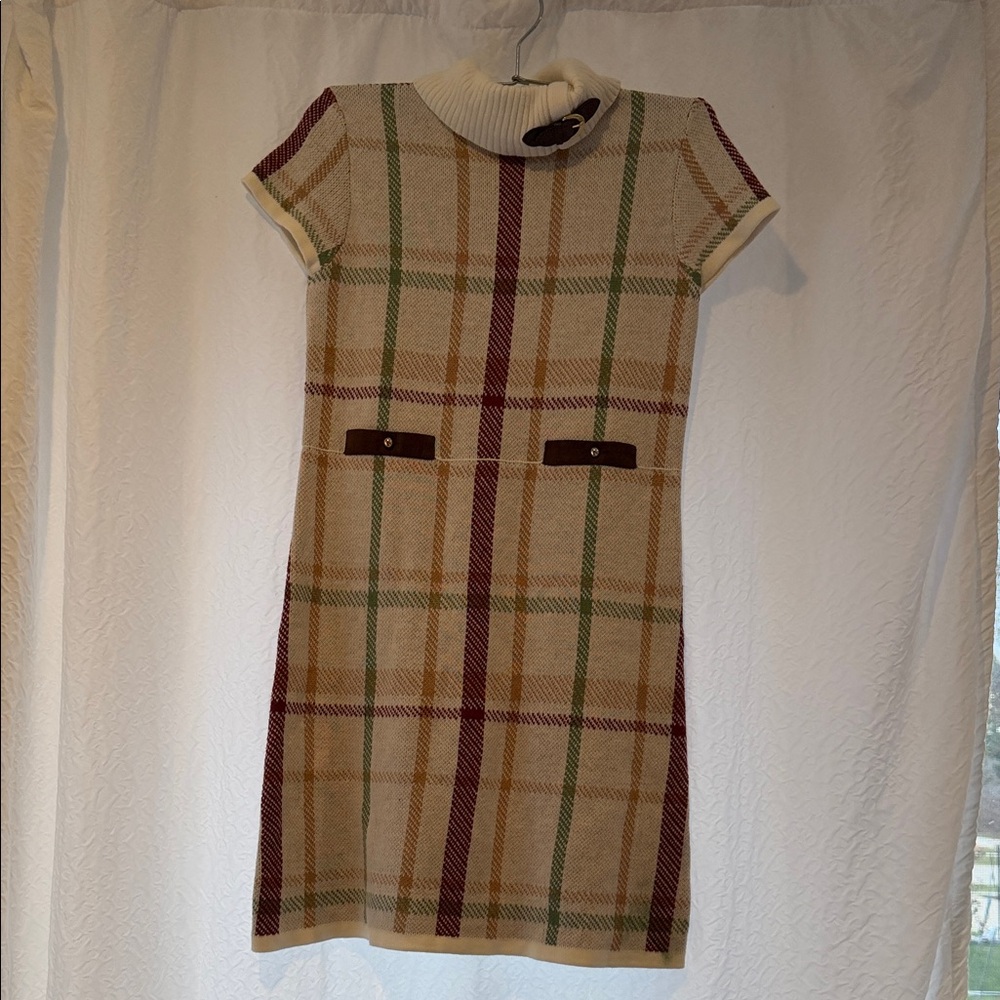 Janie and Jack Cream Plaid Turtleneck Dress